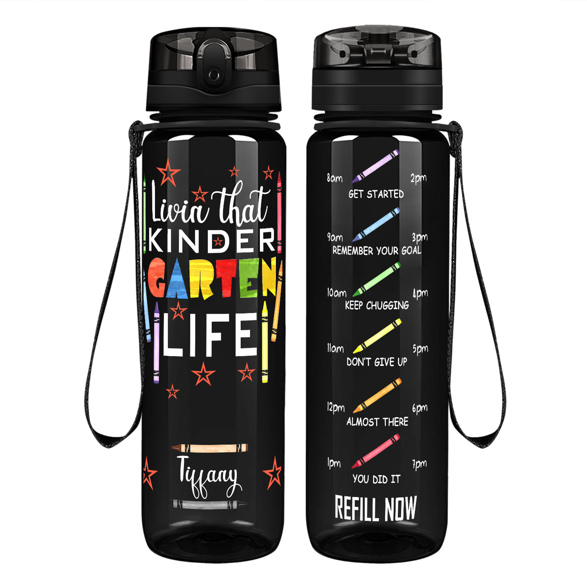 Personalized Livin' That Kindergarten Life on 32 oz Motivational Tracking Water Bottle