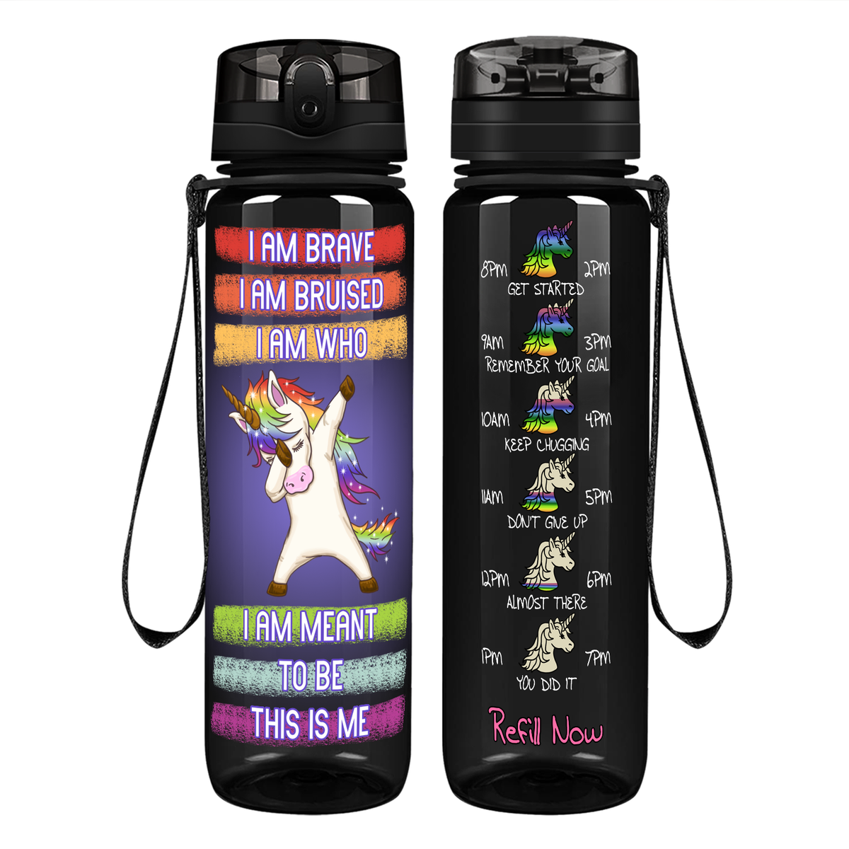 I Am Brave I Am Bruised I Am Who on 32 oz Motivational Tracking Water Bottle