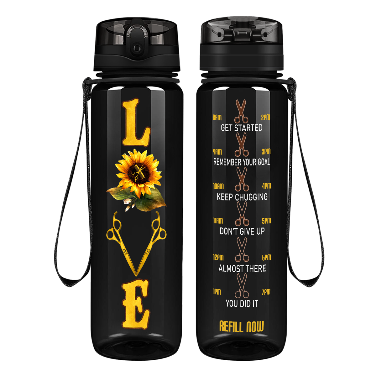 Sunflower Hairstylist Love on 32 oz Motivational Tracking Water Bottle