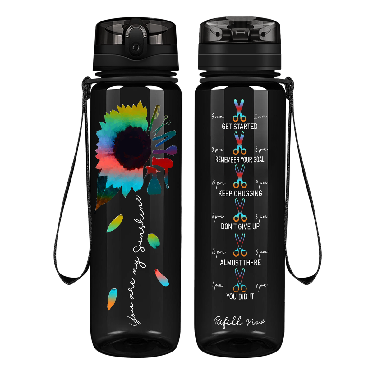 Hairstylist You Are My Sunshine on 32 oz Motivational Tracking Water Bottle