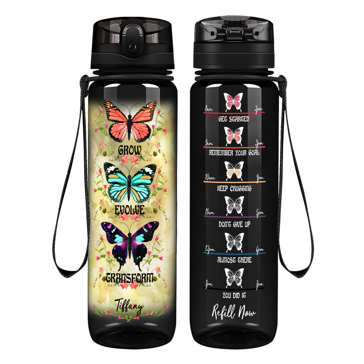 Personalized Grow Evolve Transform on 32 oz Motivational Tracking Water Bottle
