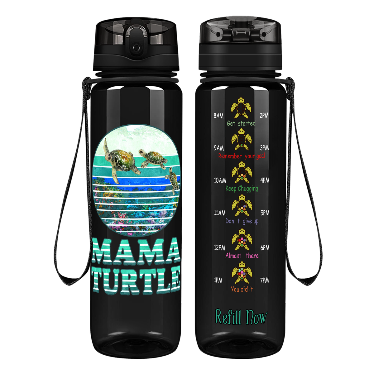 Mama Turtle on 32 oz Motivational Tracking Water Bottle