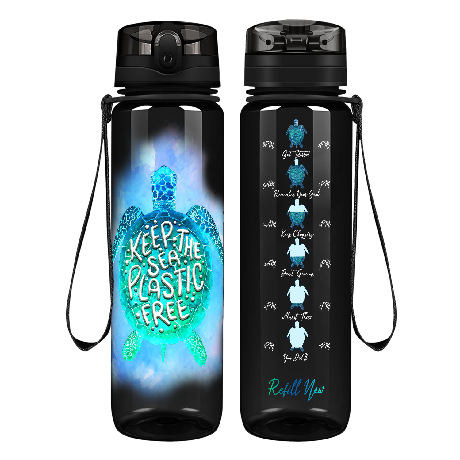Keep The Sea Plastic Free on 32 oz Motivational Tracking Water Bottle