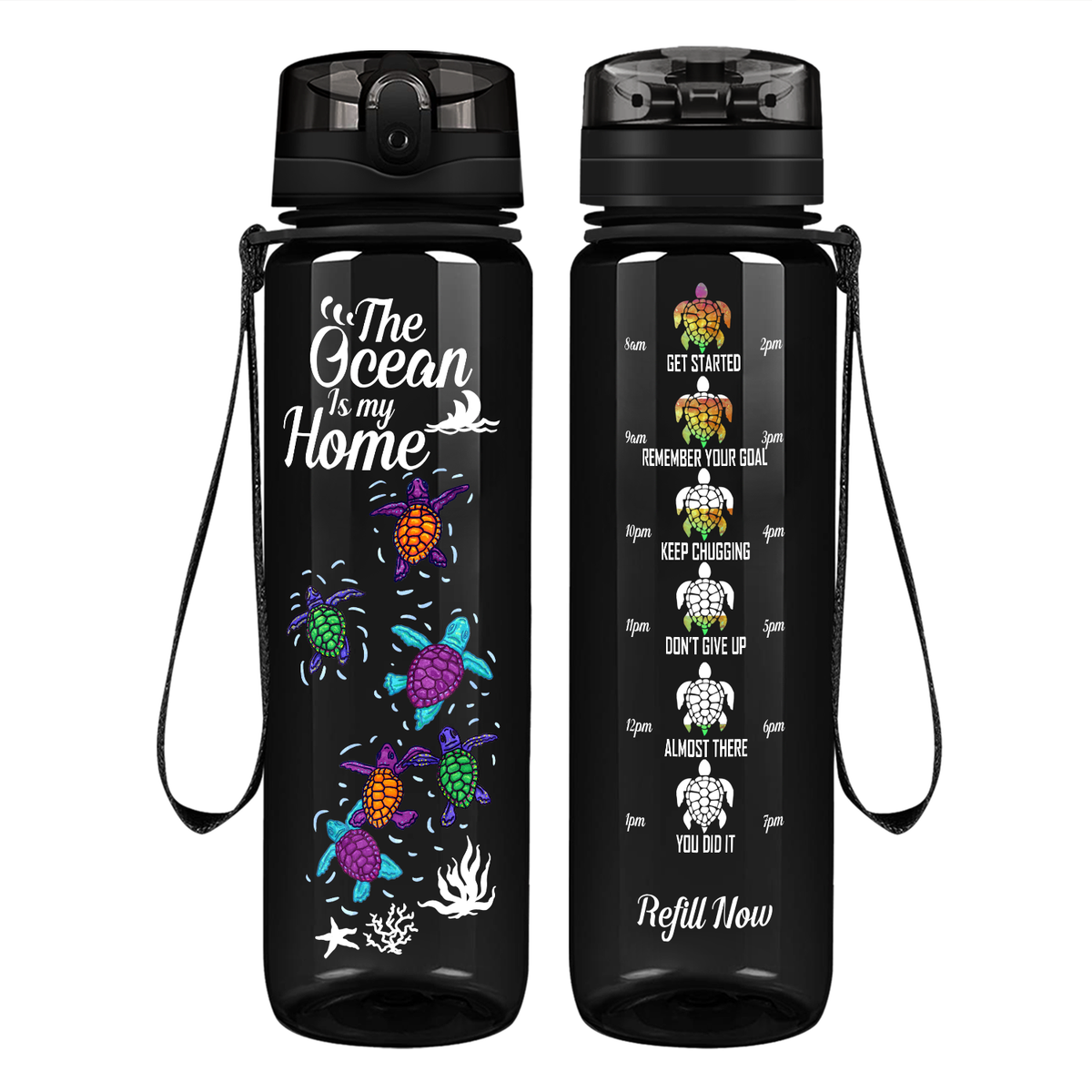 The Ocean Is My Home Turtles on 32 oz Motivational Tracking Water Bottle