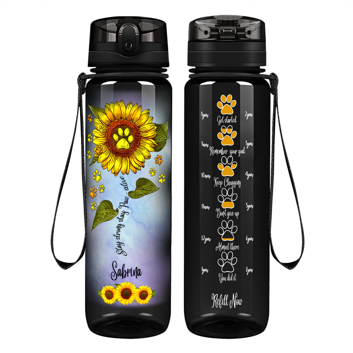 Personalized Stay Strong Stay Paw-sitive on 32 oz Motivational Tracking Water Bottle