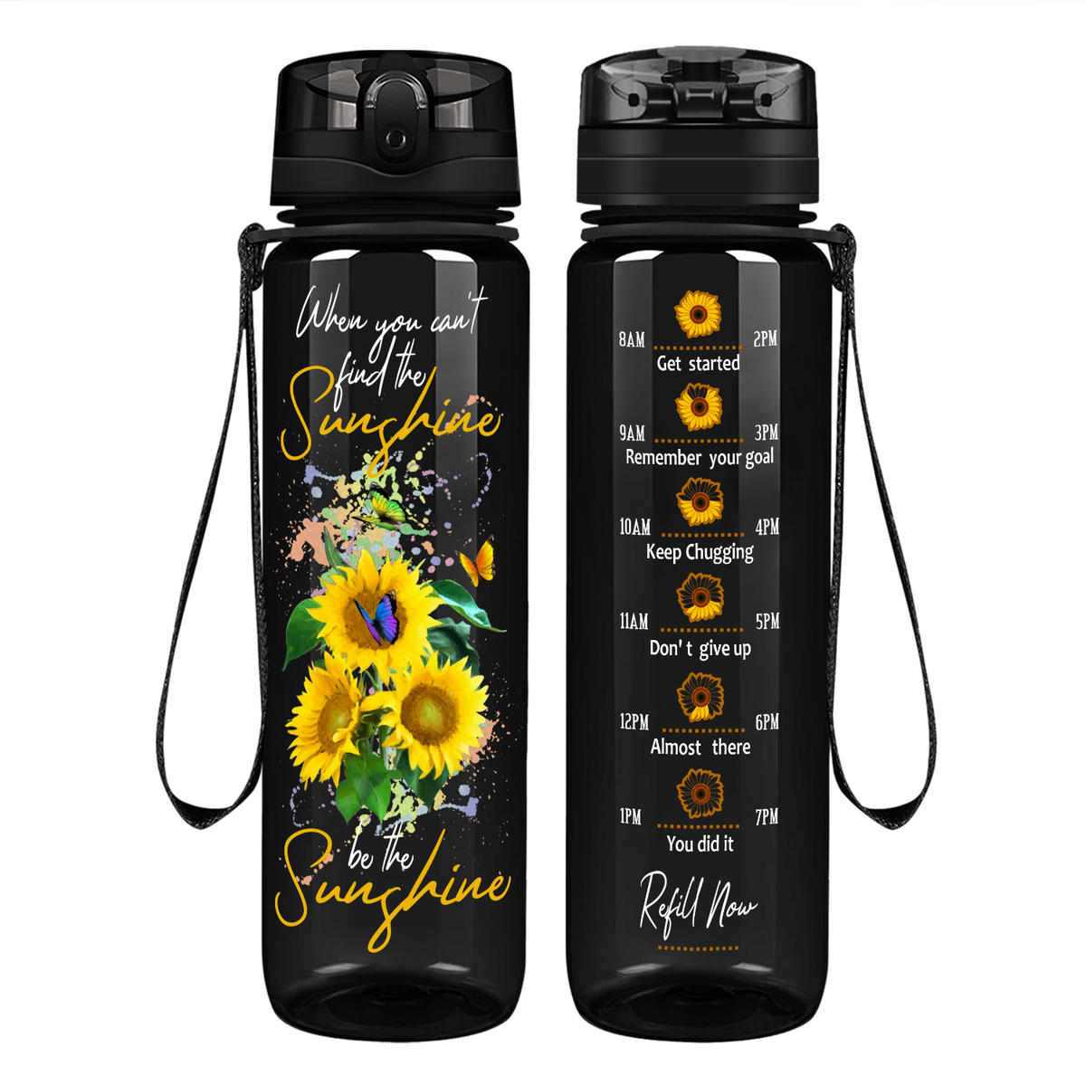 When You Can't Find The Sunshine Be The Sunshine on 32 oz Motivational Tracking Water Bottle