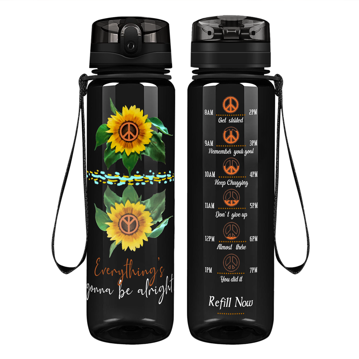 Everything's Gonna Be Alright Sunflower on 32 oz Motivational Tracking Water Bottle