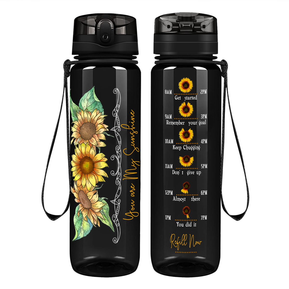 You Are My Sunshine Sunflowers Classic on 32 oz Motivational Tracking Water Bottle
