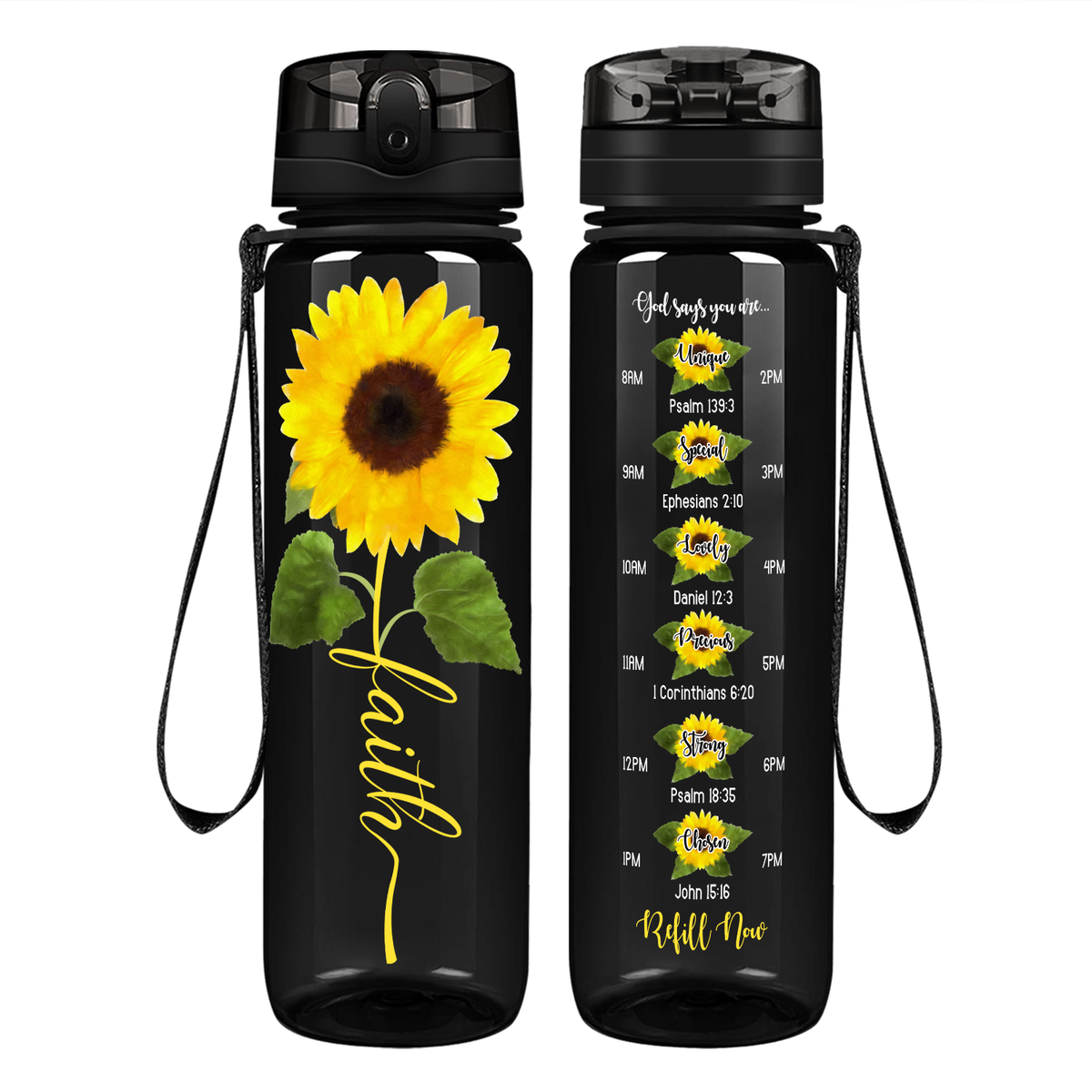 Sunflower Faith on 32 oz Motivational Tracking Water Bottle
