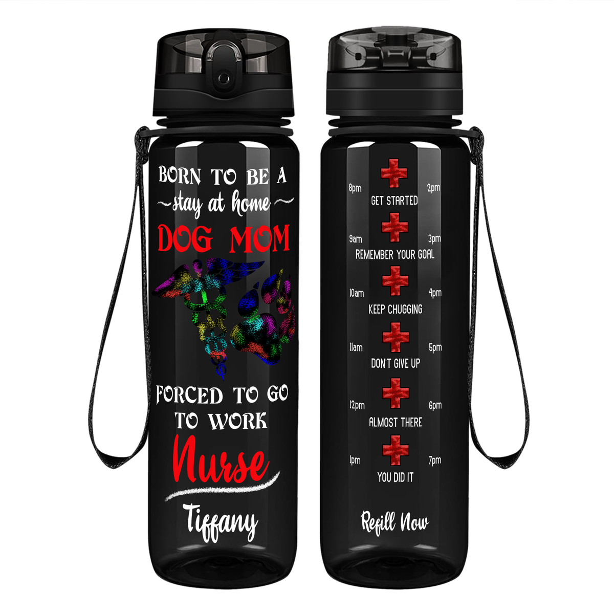 Personalized Stay at Home Dog Mom on 32oz Motivational Tracking Water Bottle