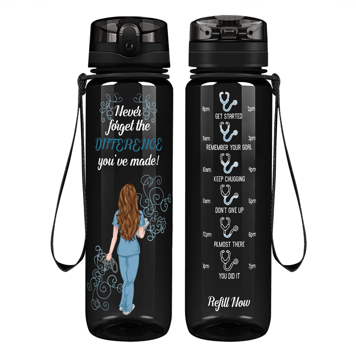 Never Forget the Difference You've Made on 32oz Motivational Tracking Nurse Water Bottle
