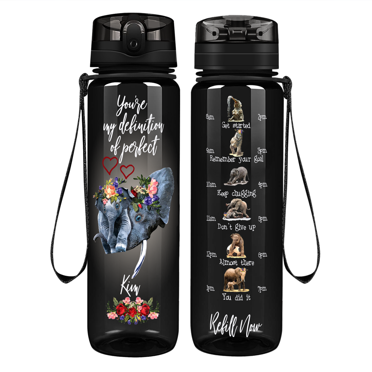 Personalized Definition of Perfect Elephants on 32 oz Motivational Tracking Water Bottle