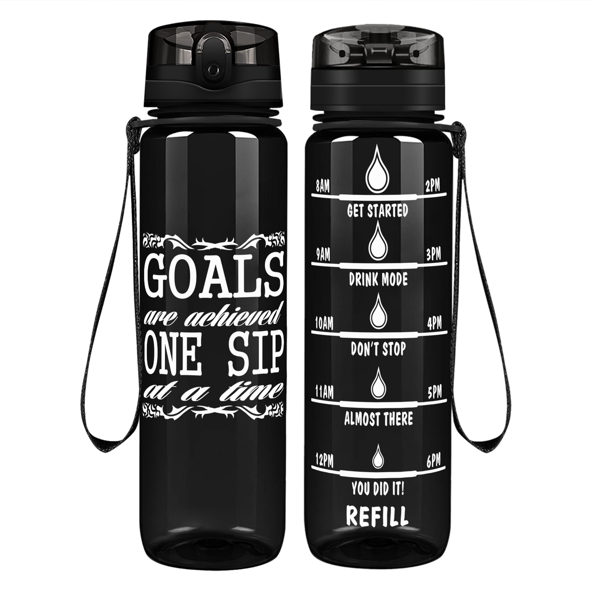 One Sip At A Time Goals on 32 oz Motivational Tracking Water Bottle