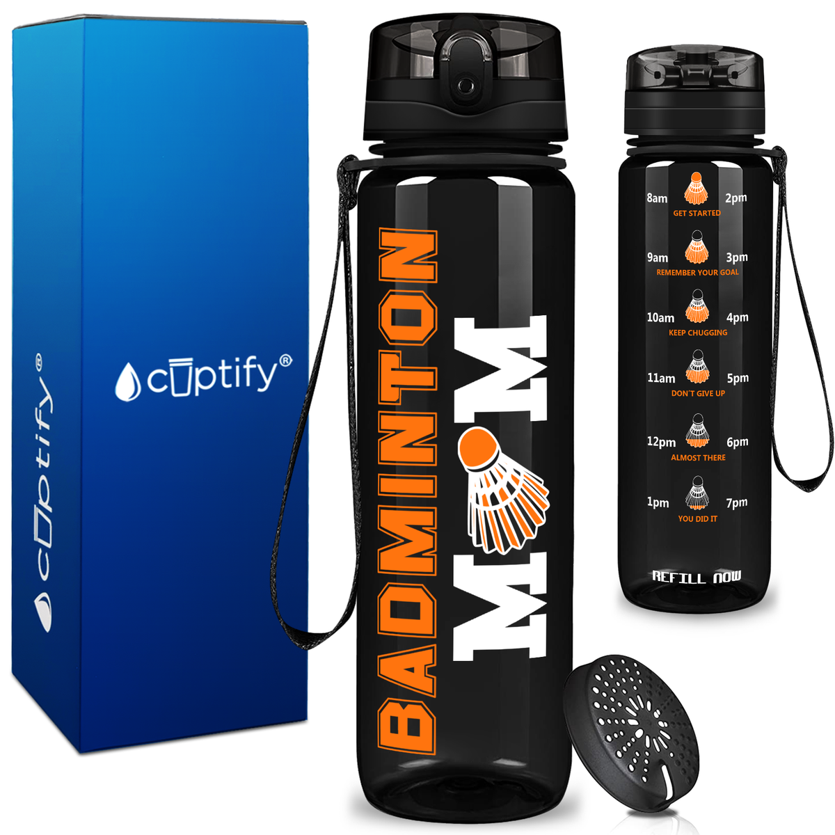 Badminton Mom on 32 oz Motivational Tracking Water Bottle