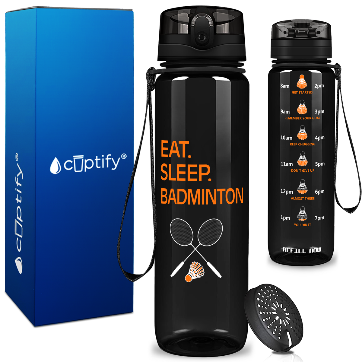 Eat Sleep Badminton on 32 oz Motivational Tracking Water Bottle