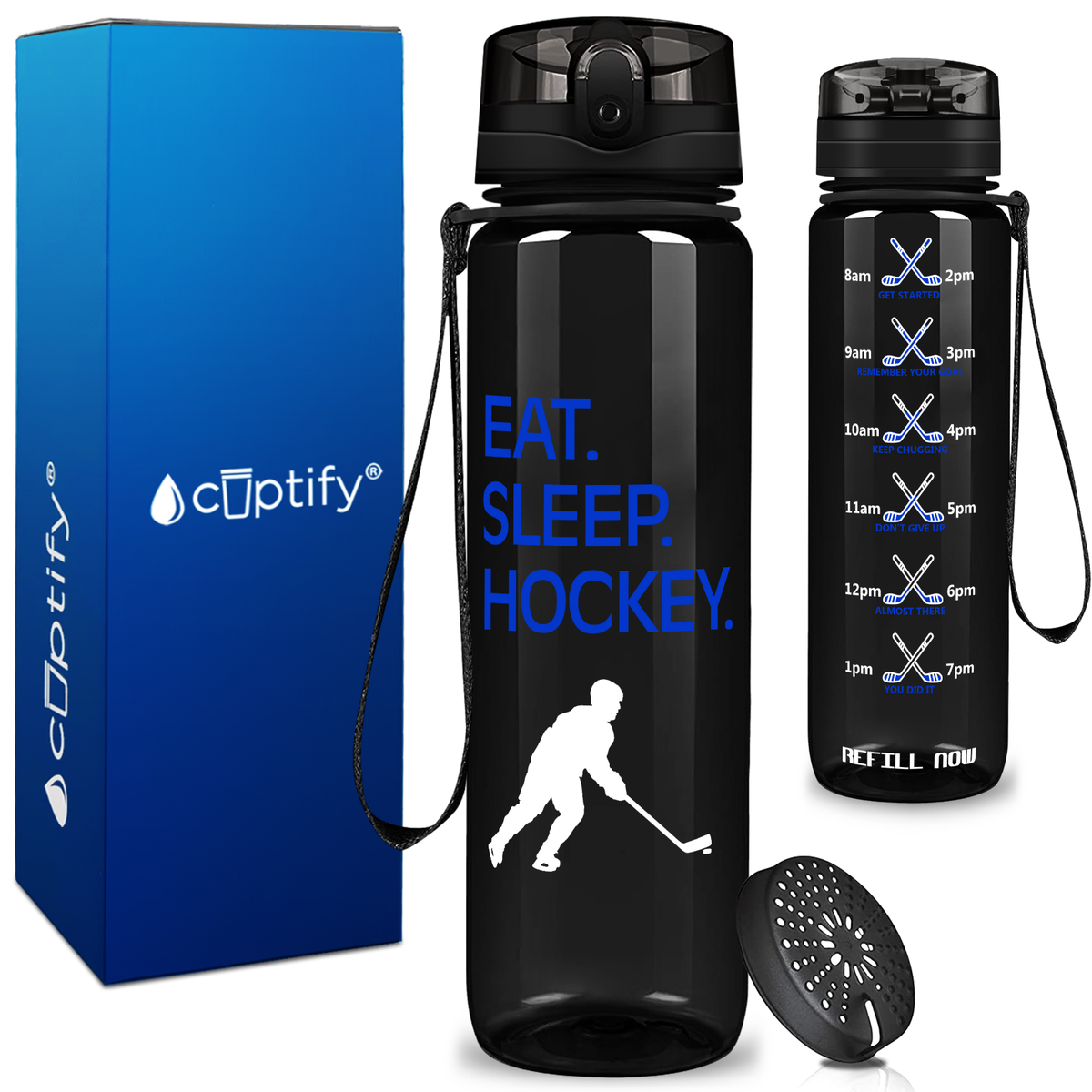 Personalized Eat Sleep Hockey on 32 oz Motivational Tracking Water Bottle