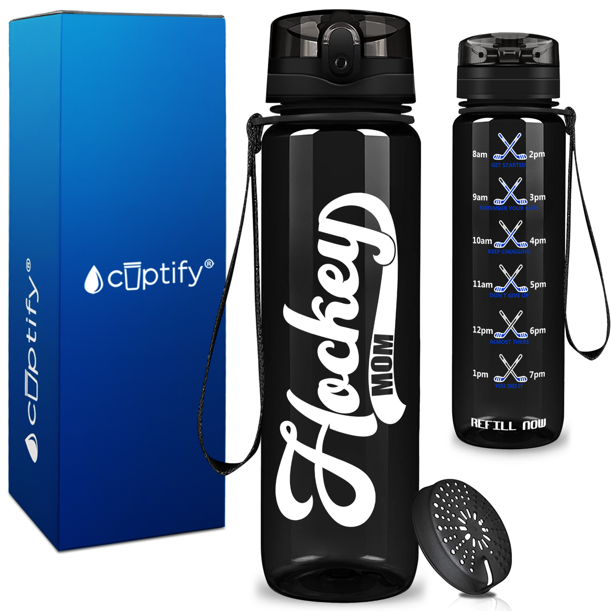 Retro Hockey Mom on 32 oz Motivational Tracking Water Bottle