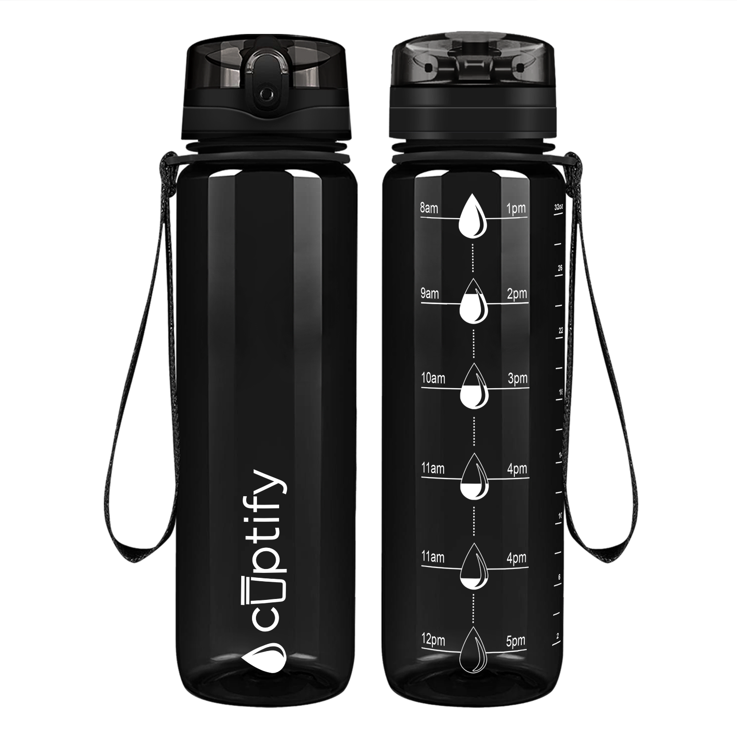 Cuptify Black Gloss Hydration Tracker Water Bottle