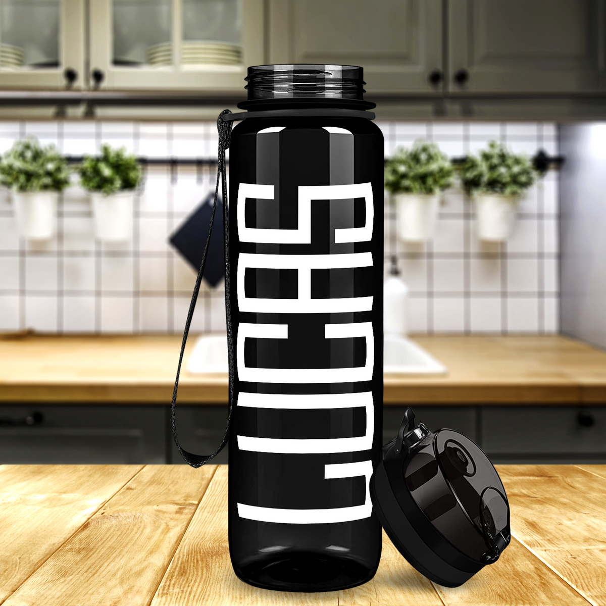 Kids Personalized on Black 32 oz Motivational Tracking Water Bottle
