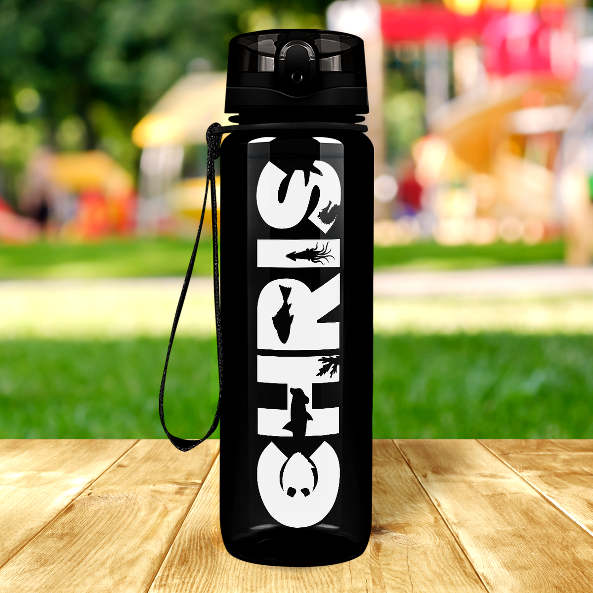 Kids Personalized on Black 32 oz Motivational Tracking Water Bottle