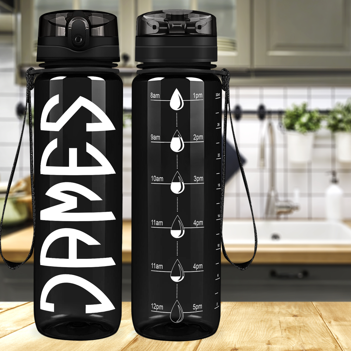 Kids Personalized on Black 32 oz Motivational Tracking Water Bottle