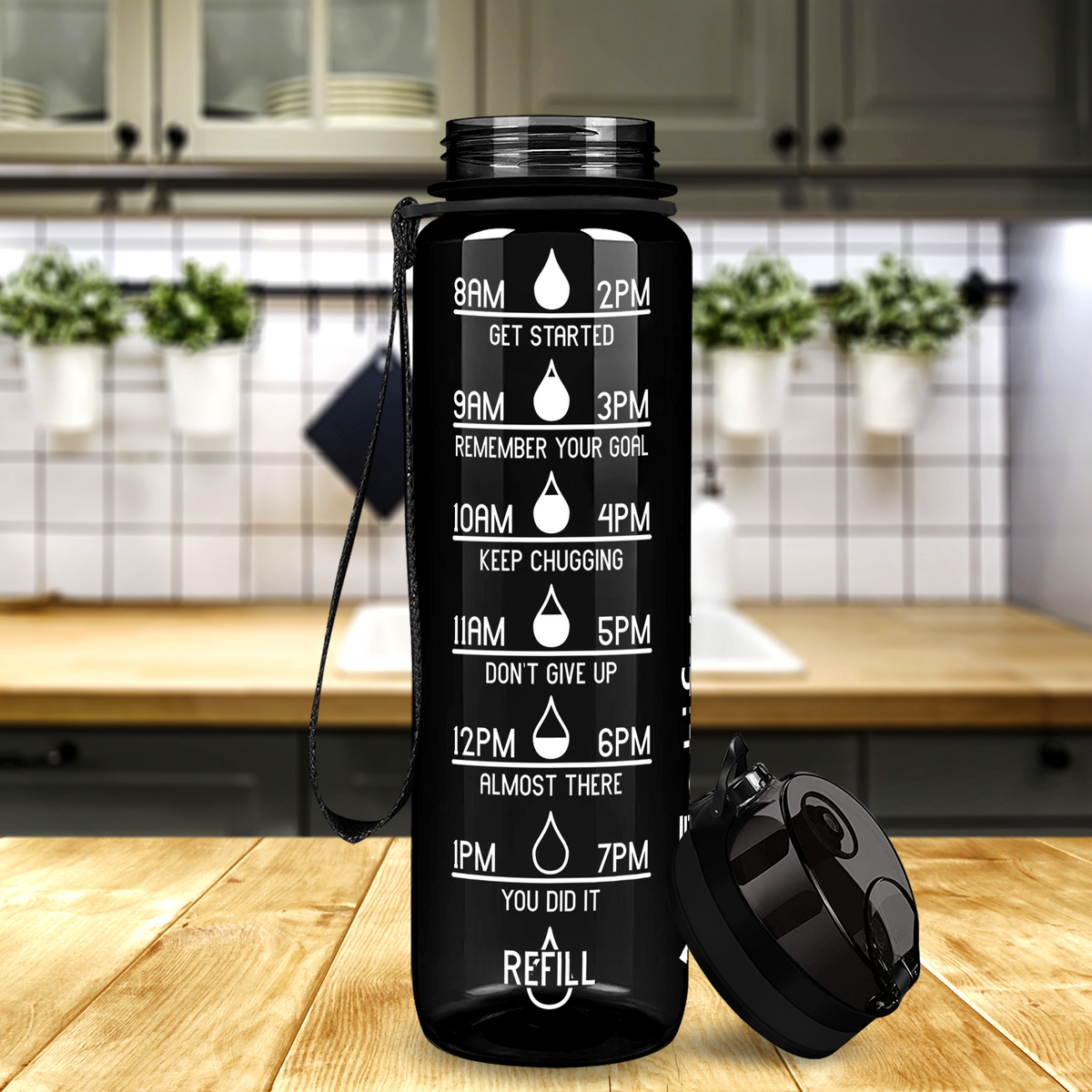 Cuptify Black Gloss 32 oz Motivational Water Bottle