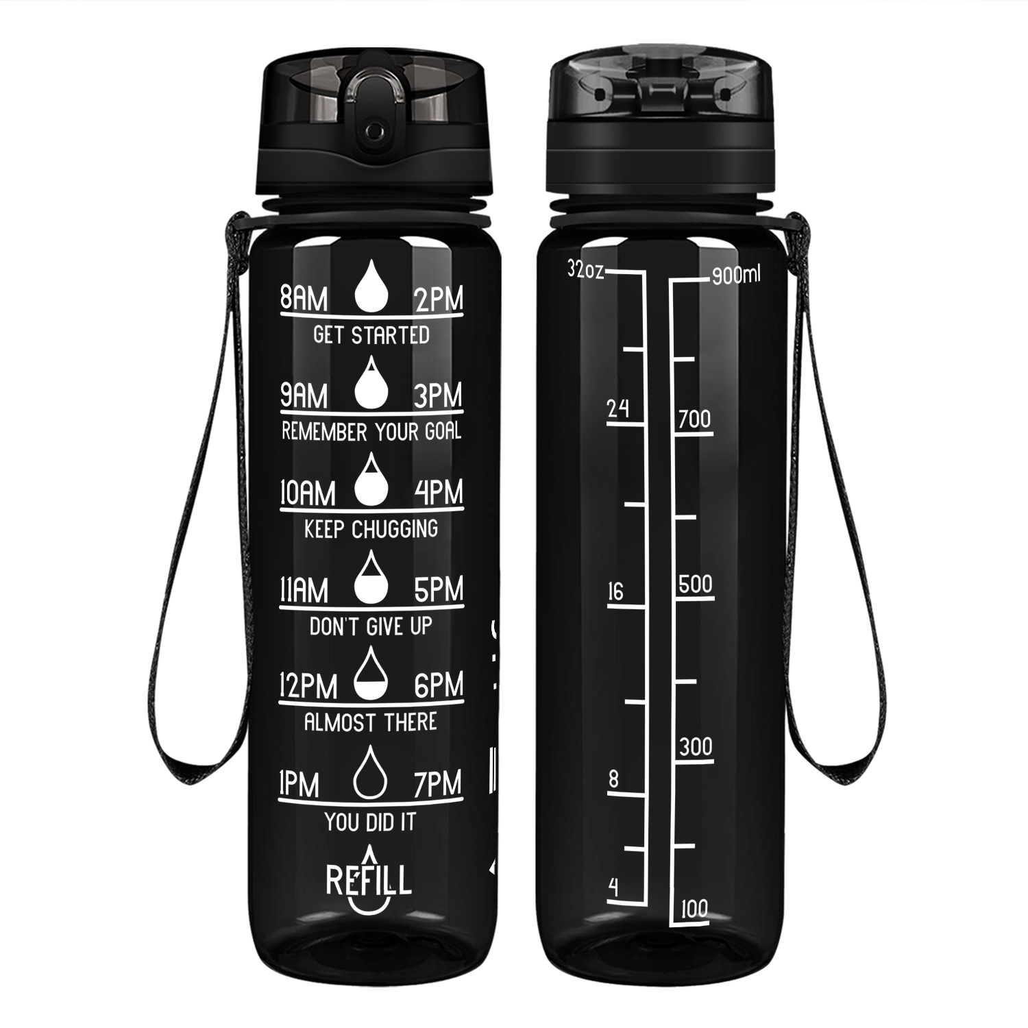 Cuptify Black Gloss Motivational Water Bottle