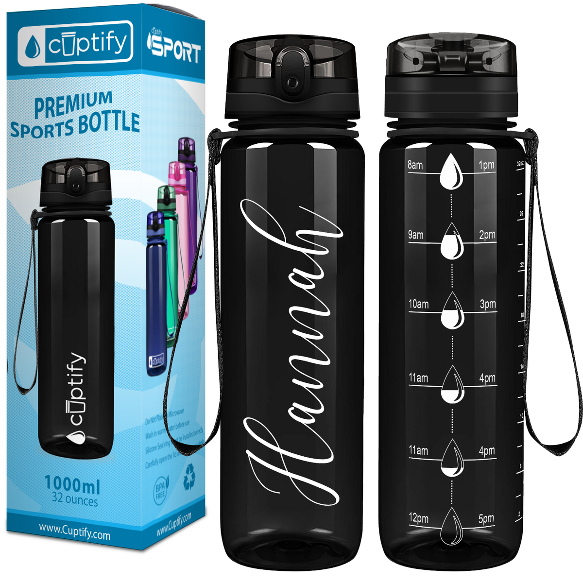 Cuptify Personalized Black Gloss 32 oz Water Bottle