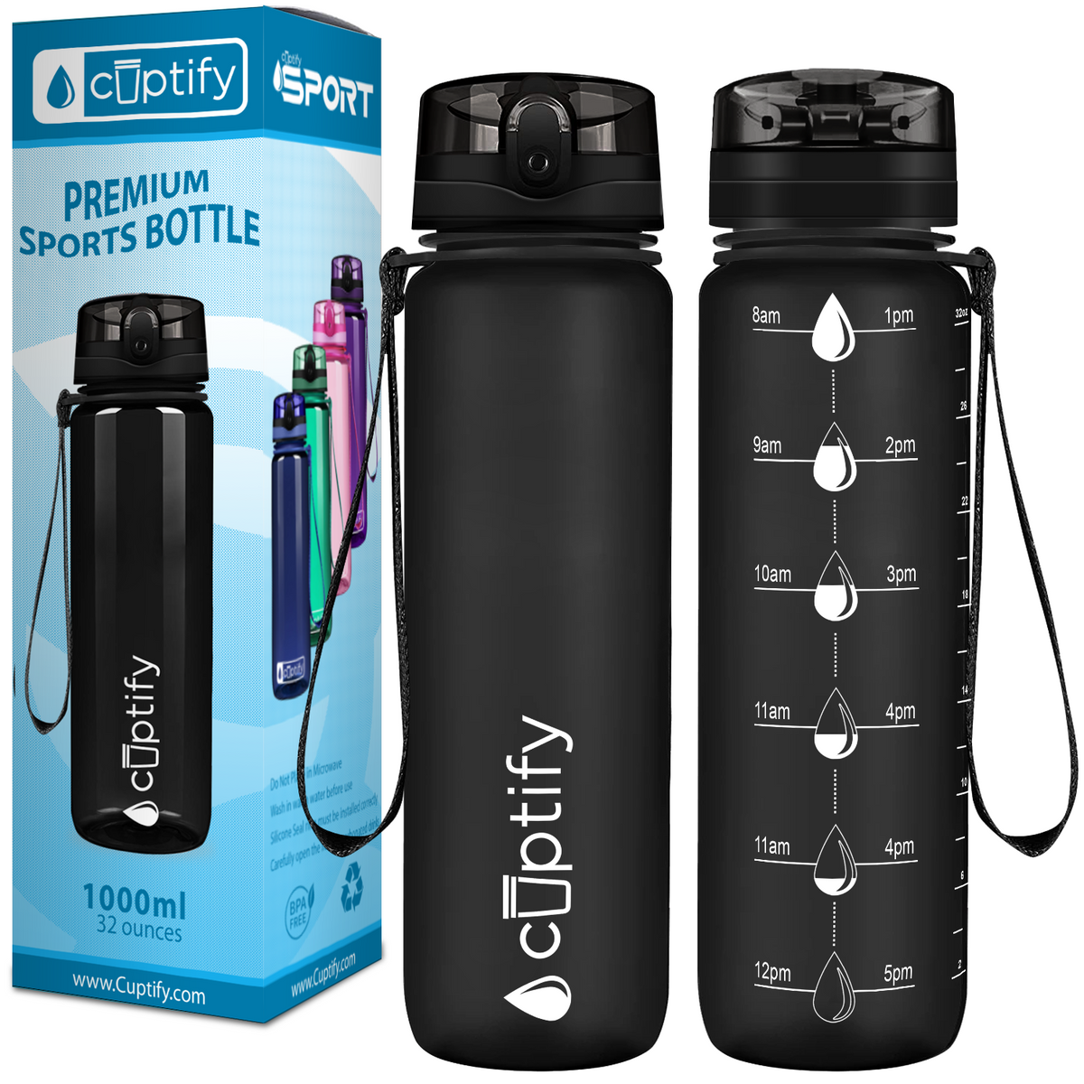 Black Frosted 32oz Hydration Tracker Water Bottle