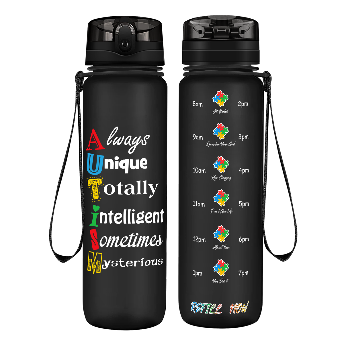 Autism Support Awareness on 32 oz Motivational Tracking Water Bottle