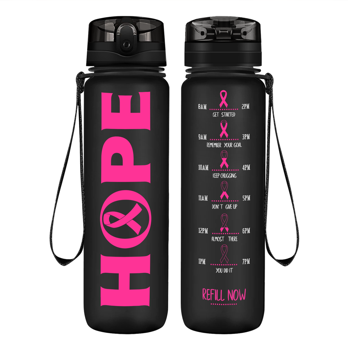 Hope on 32 oz Motivational Tracking Breast Cancer Awareness Water Bottle