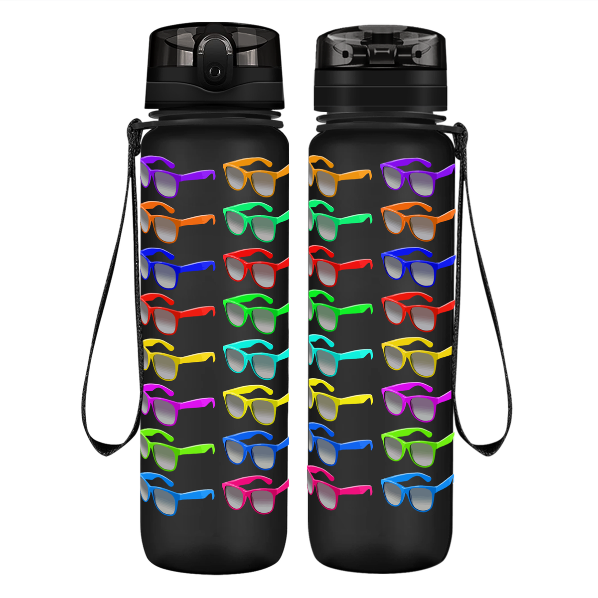 Rainbow Sunglasses Pattern on 32 oz Motivational Tracking Water Bottle