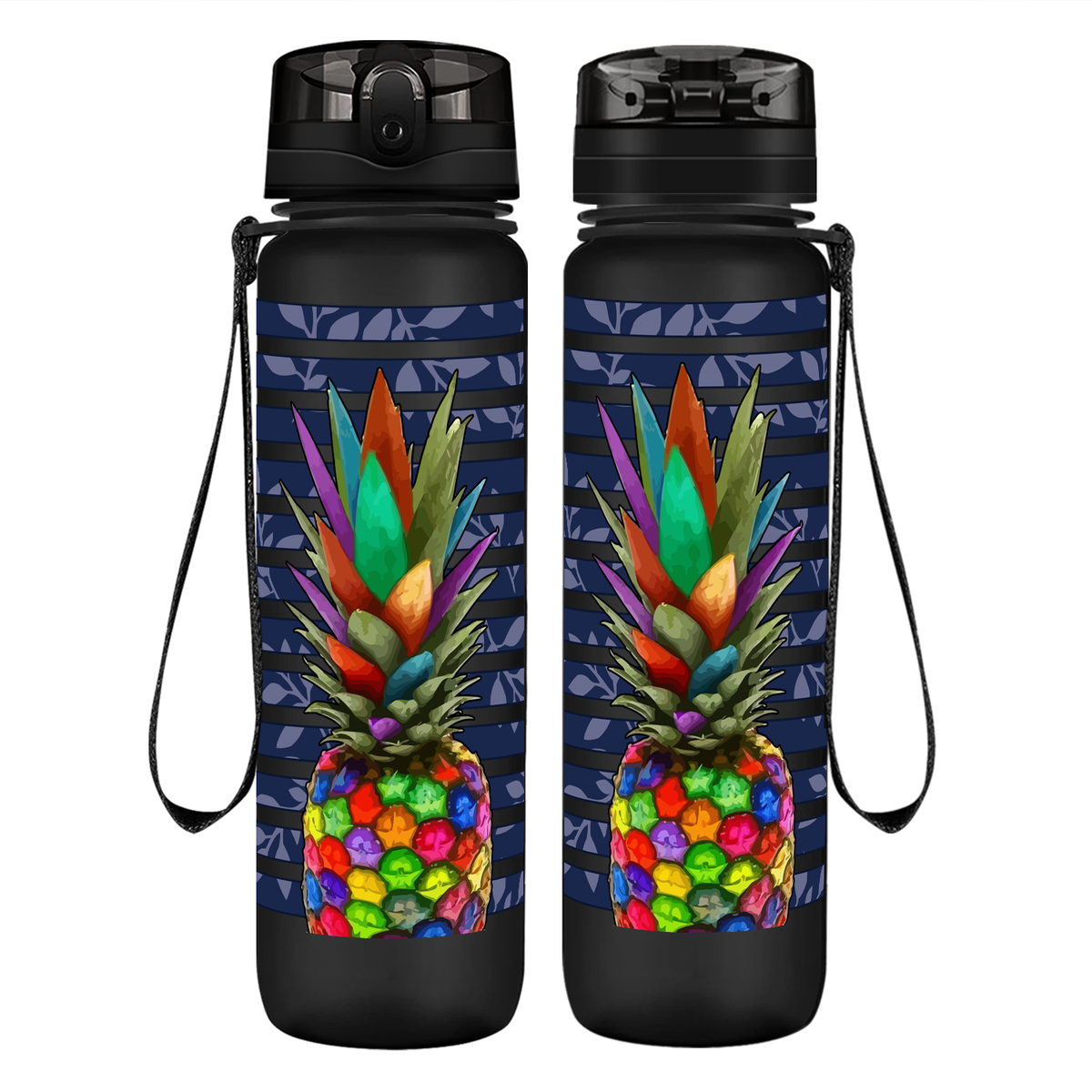 Rainbow Pineapple on 32 oz Motivational Tracking Water Bottle
