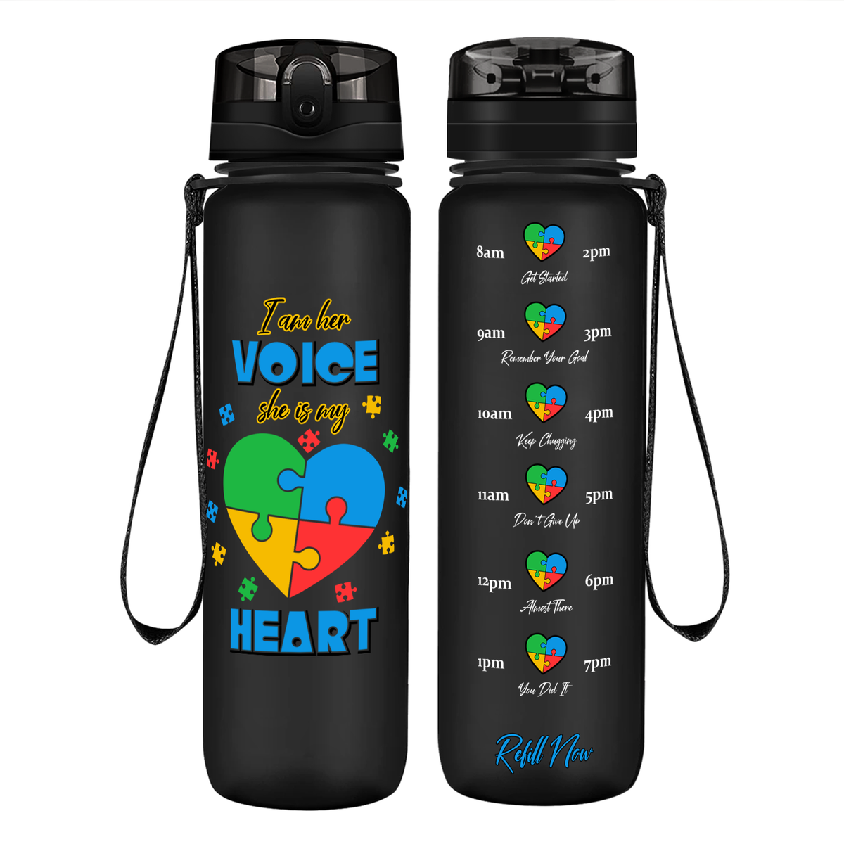 She is My Heart Autism Puzzle on 32 oz Motivational Tracking Water Bottle