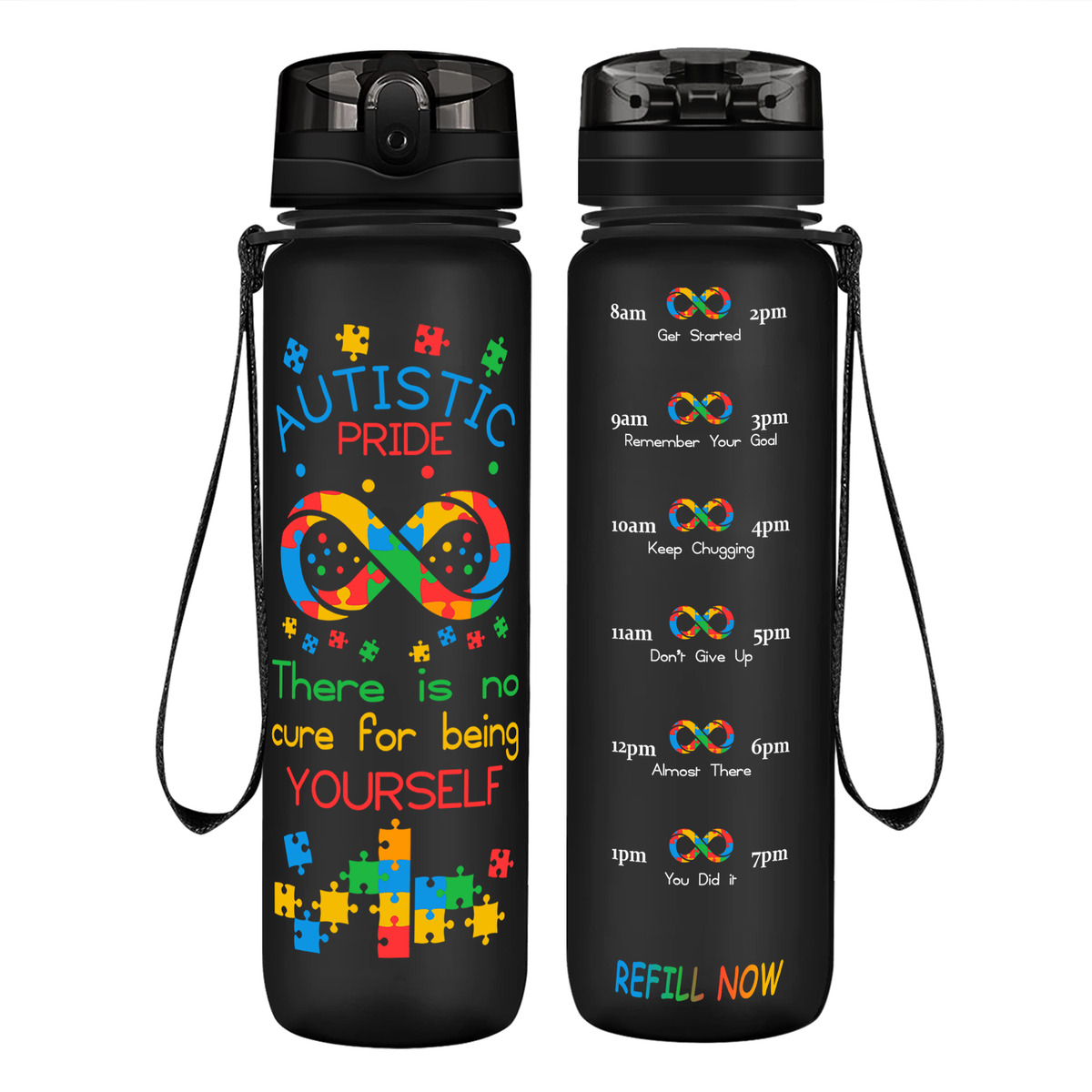 Autistic Pride Infinity Puzzle on 32 oz Motivational Tracking Water Bottle