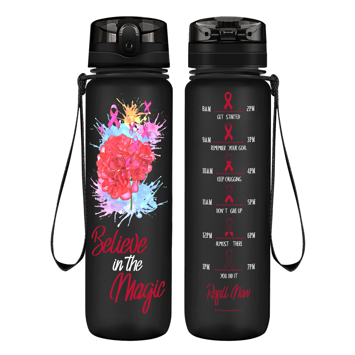 Believe in the Magic on 32 oz Motivational Tracking Water Bottle