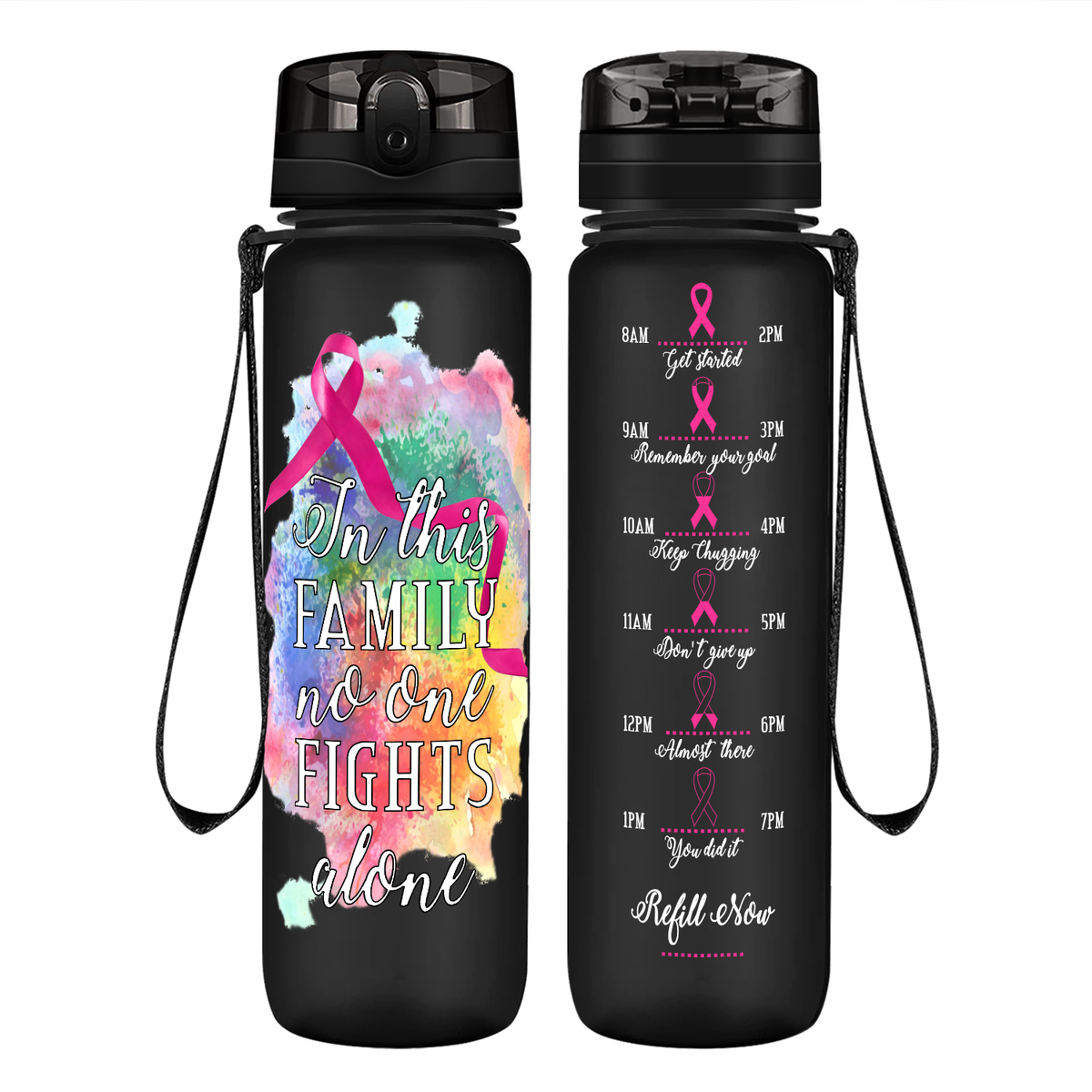 In this Family No One Fights Alone on 32 oz Motivational Tracking Water Bottle