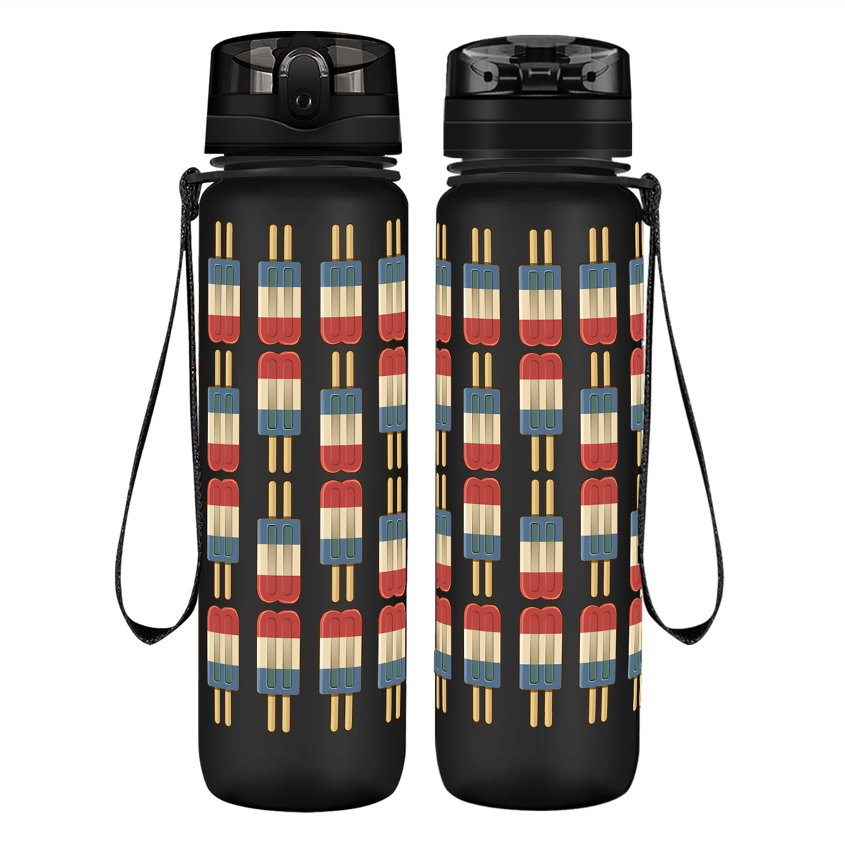 Red White Blue Popsicles on 32 oz Motivational Tracking Water Bottle