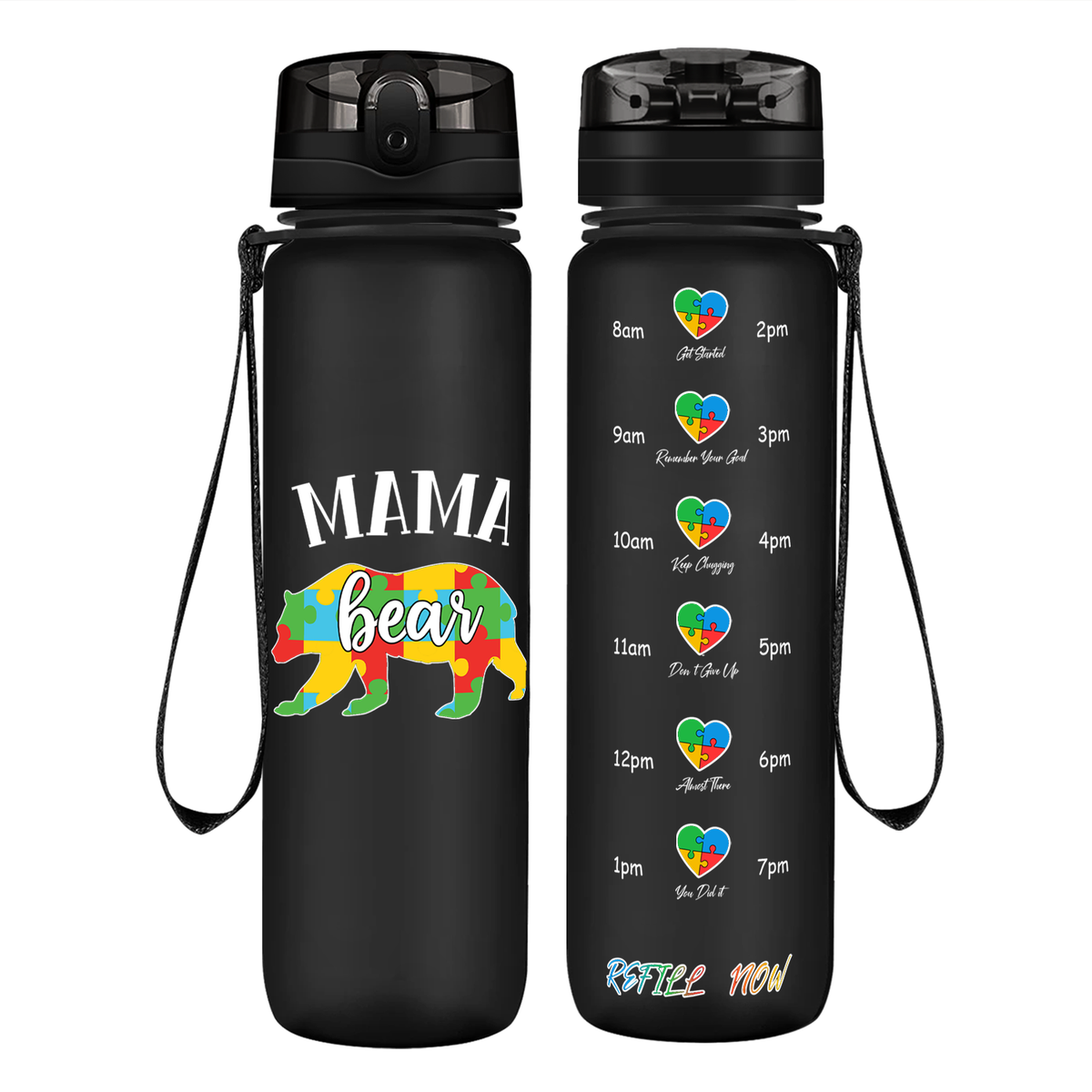 Autism Mama Bear on 32 oz Motivational Tracking Water Bottle