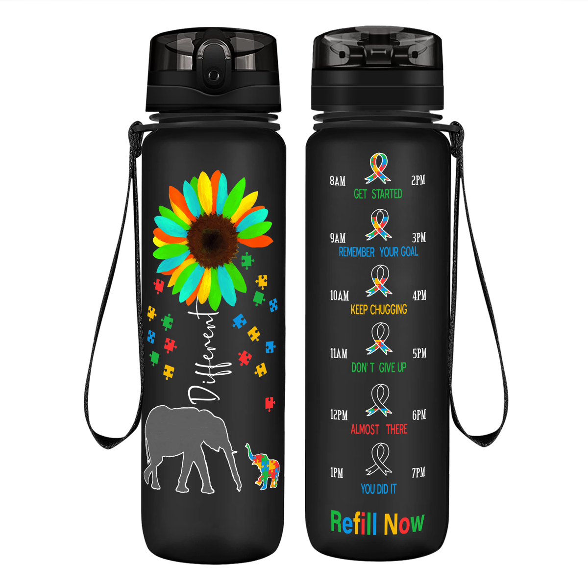 Be Different on 32 oz Motivational Tracking Autism Water Bottle