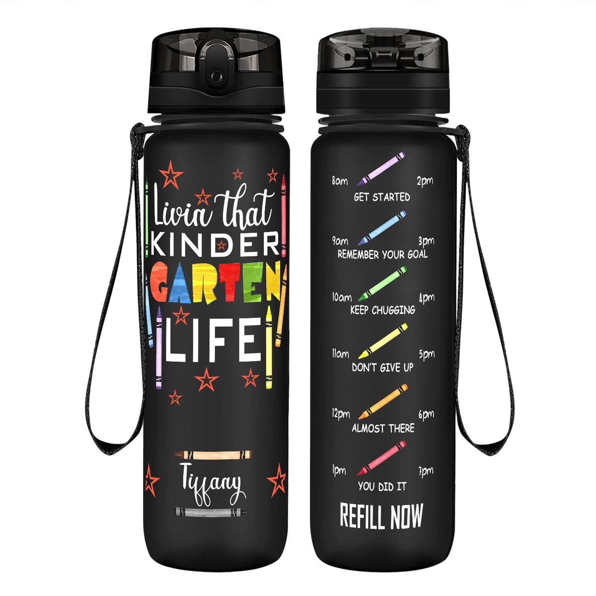 Personalized Livin' That Kindergarten Life on 32 oz Motivational Tracking Water Bottle