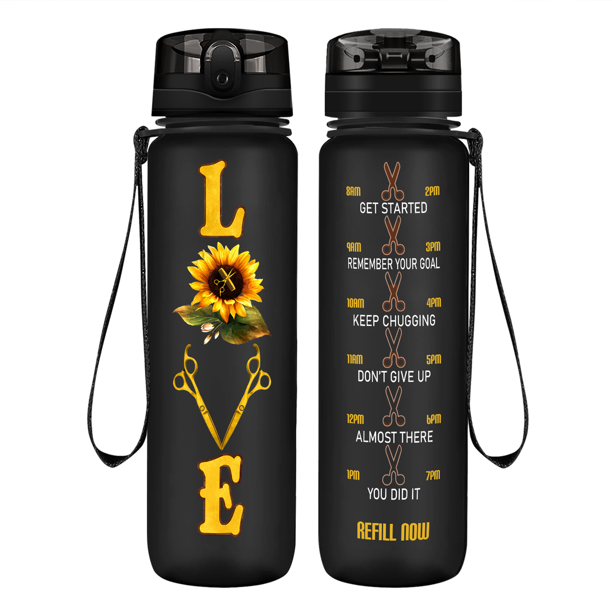 Sunflower Hairstylist Love on 32 oz Motivational Tracking Water Bottle