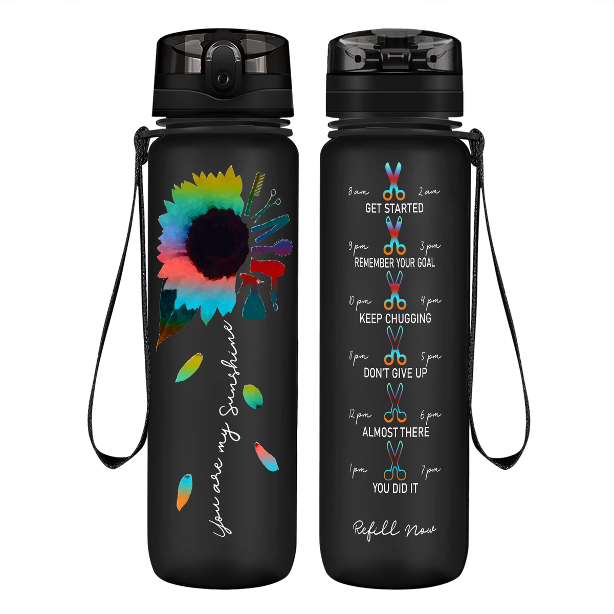 Hairstylist You Are My Sunshine on 32 oz Motivational Tracking Water Bottle
