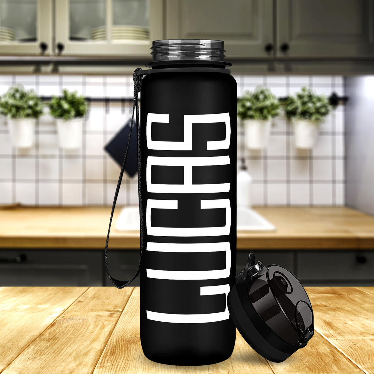 Kids Personalized on Black Frosted 32 oz Motivational Tracking Water Bottle
