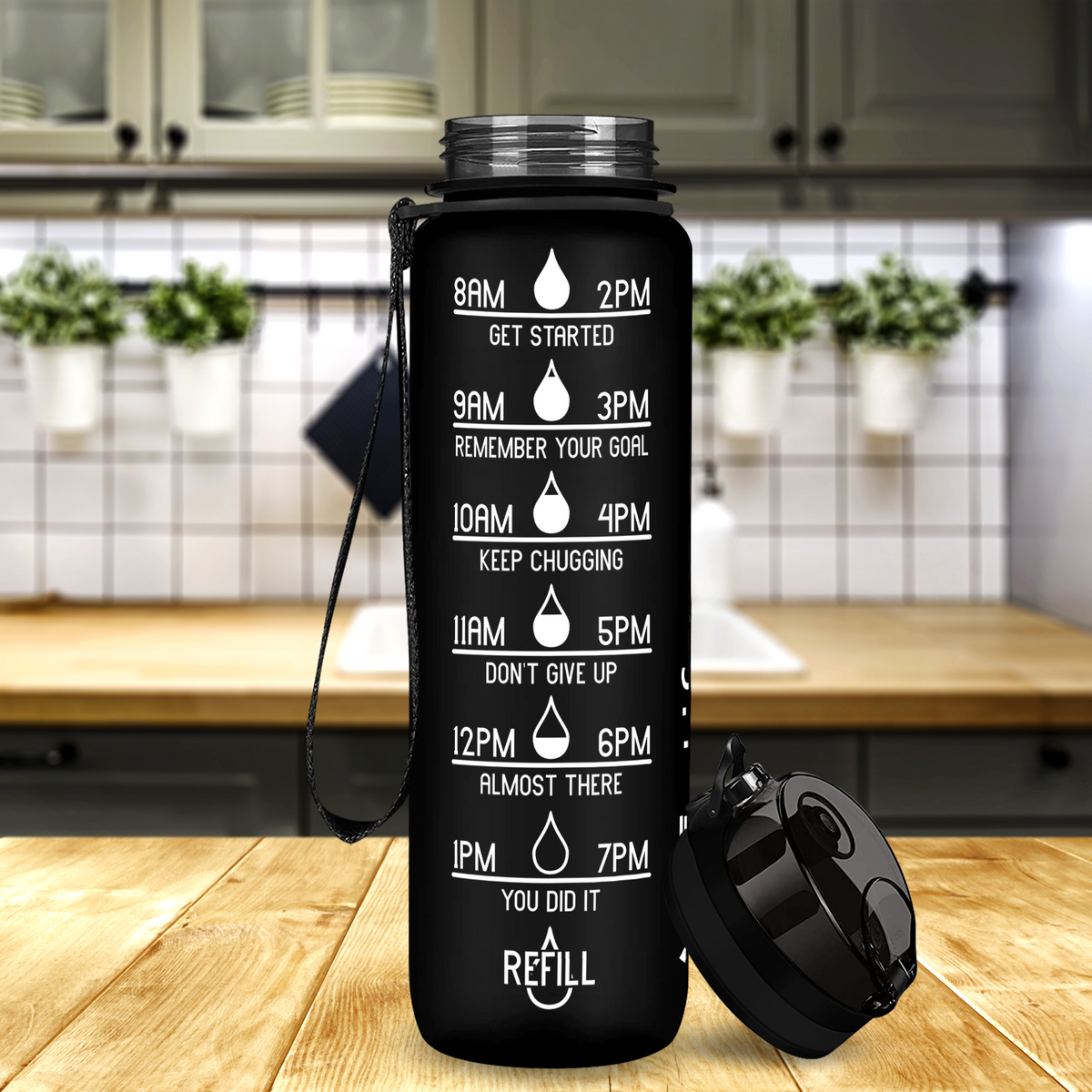 Cuptify Black Frosted 32 oz Motivational Water Bottle