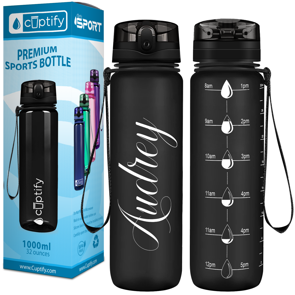 Personalized Black Frosted 32 oz Water Bottle