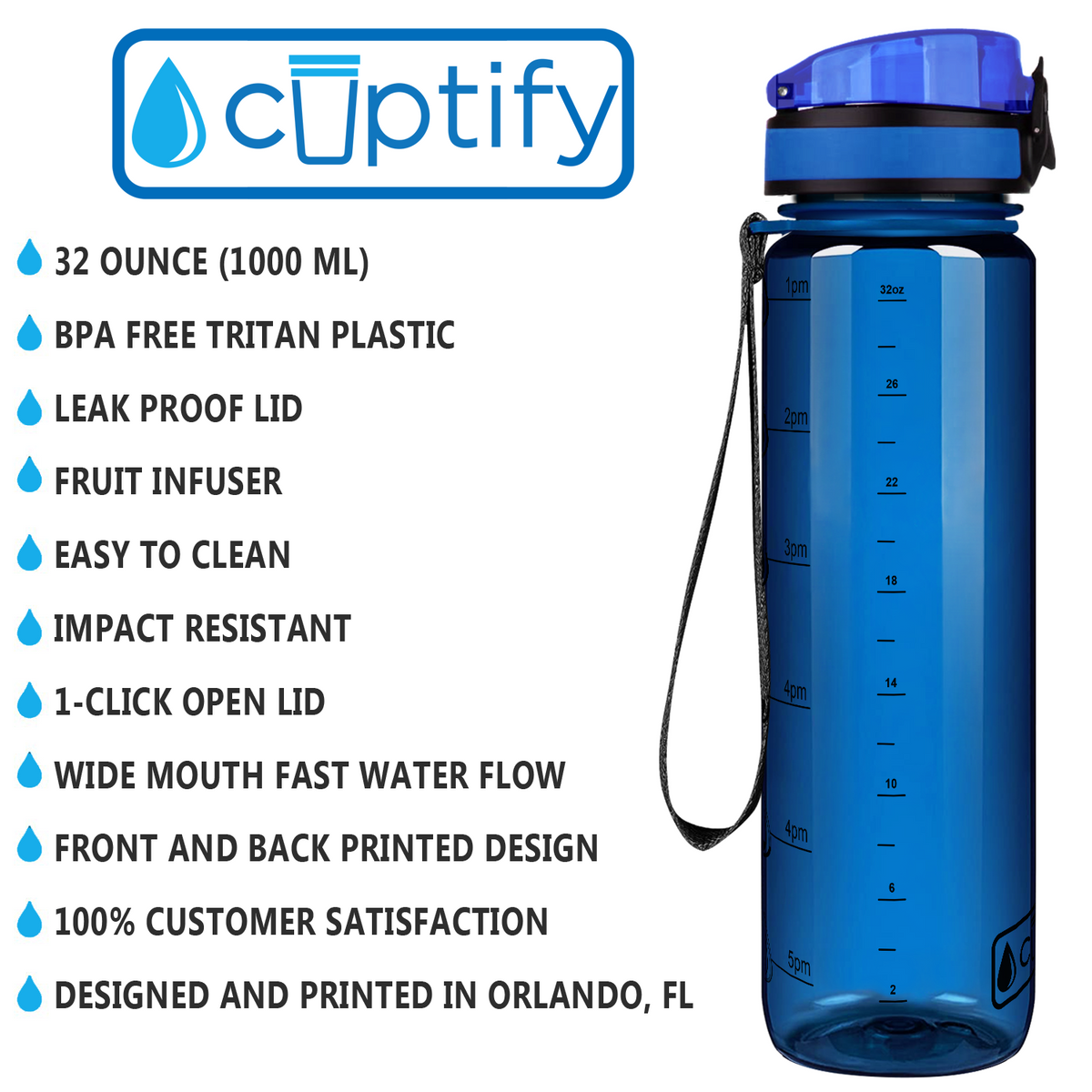 Cuptify Blue 32 oz Water Bottle