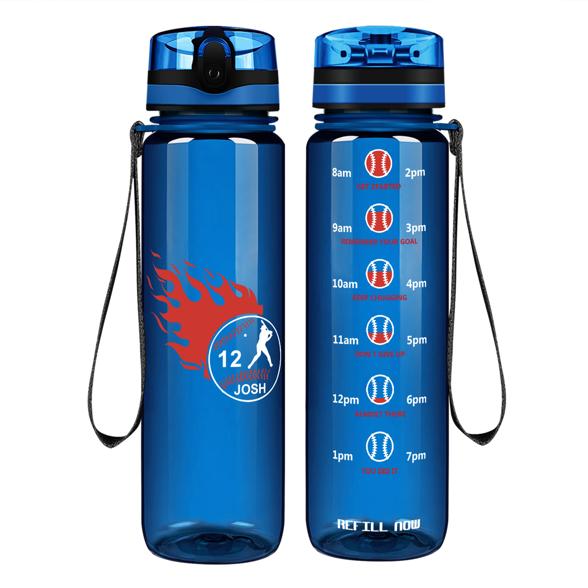 Personalized Baseball Name and Number on 32 oz Motivational Tracking Water Bottle