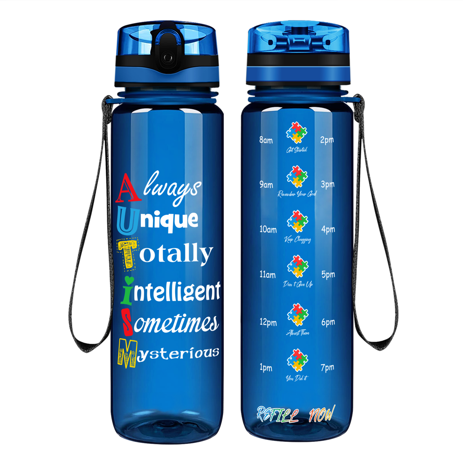 Autism Support Awareness Motivational Tracking Water Bottle