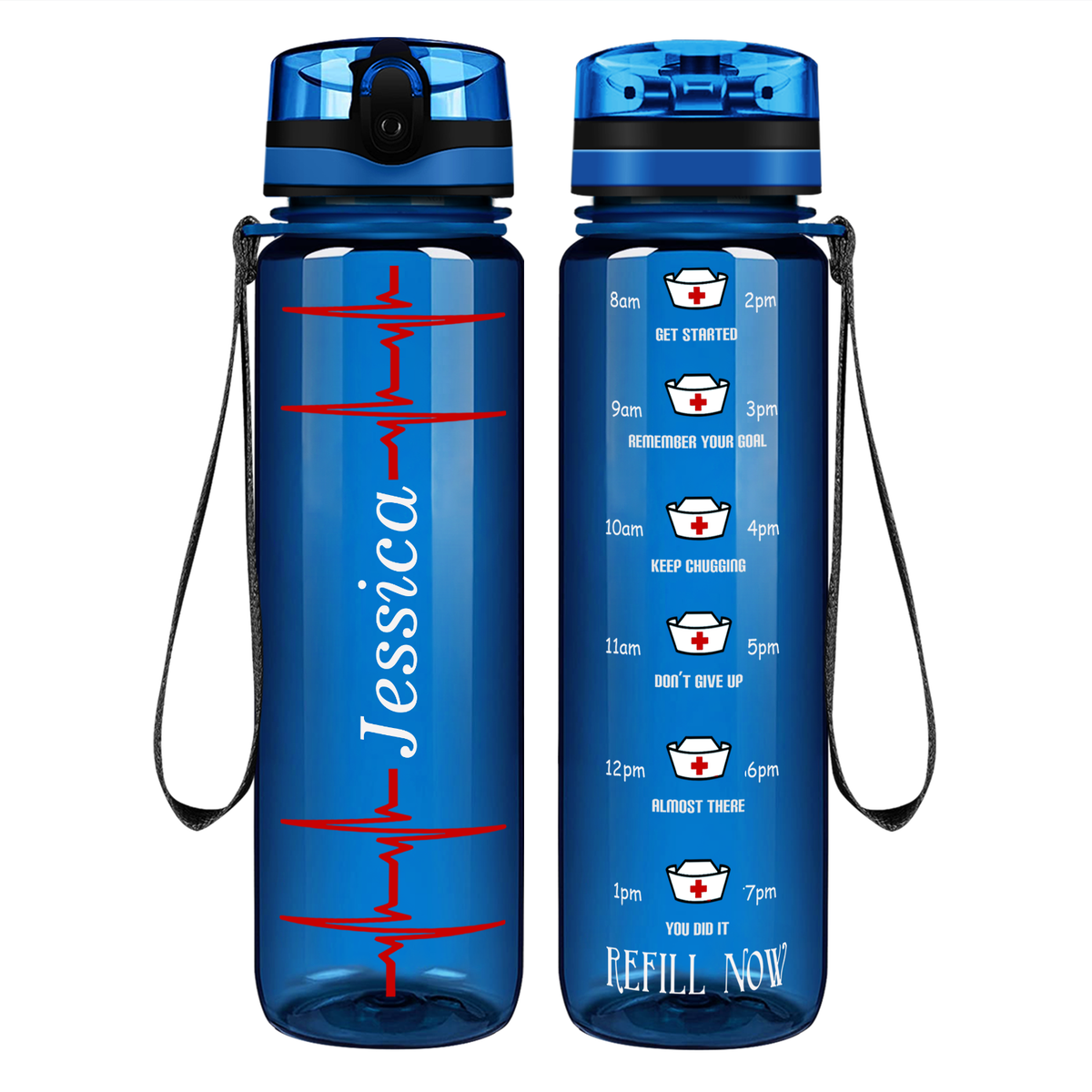 Personalized Nurse Water Bottle Heart Beat Pulse on 32oz Motivational Tracking Water Bottle